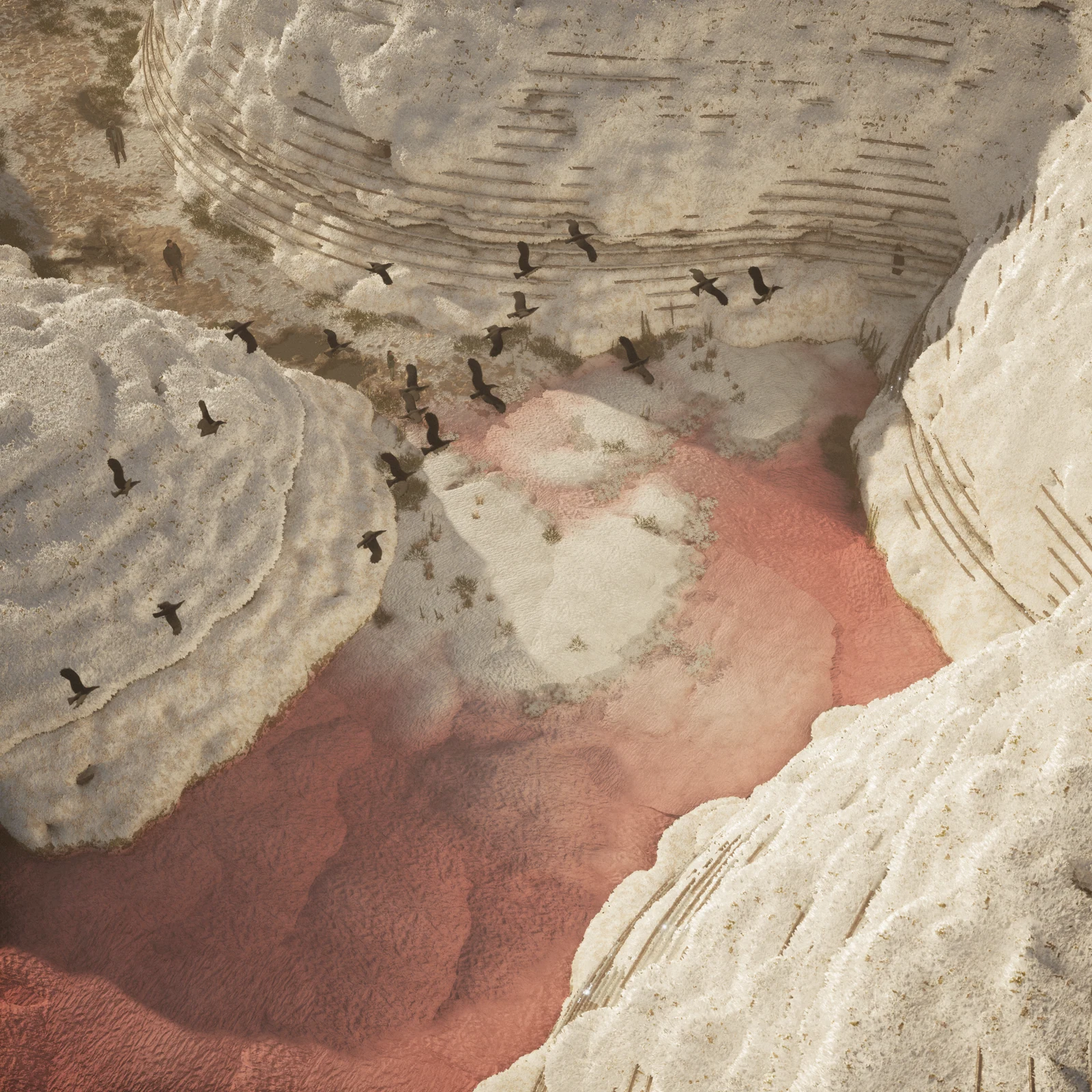 An open channel between domes, seen from above